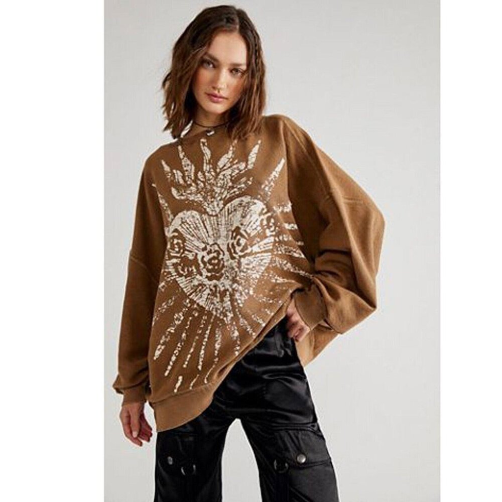 Free People Brown Graphic Sweatshirt